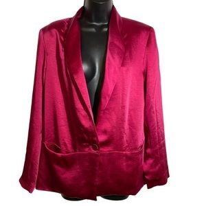 DREW Anthropologie Satin Blazer Button Front Fushia Pink Women’s Size Small